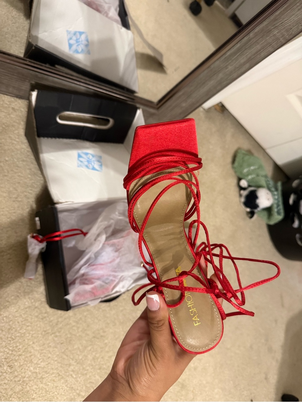 Fashion Nova Red Lace-Up Strappy Heeled Sandals